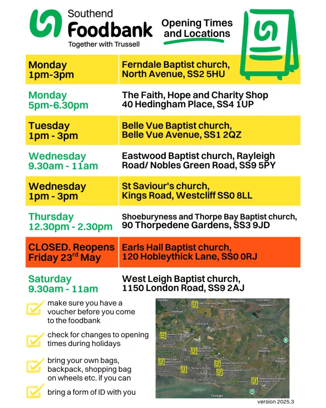 List of opening and closure times, dates and locations