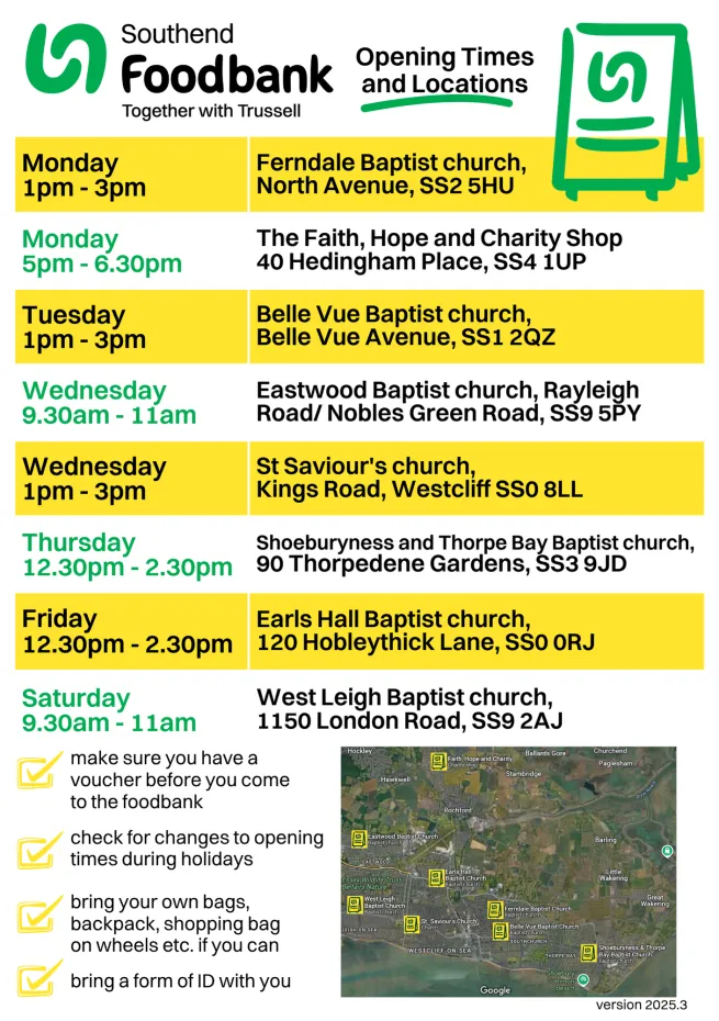List of opening and closure times, dates and locations