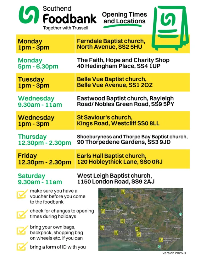 List of opening and closure times, dates and locations