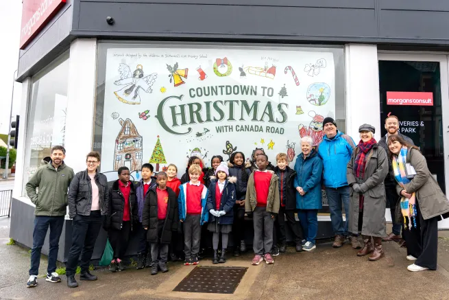 St Monica Primary school launching the Canada Road Advent window project