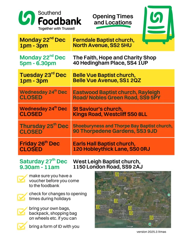 A grid of opening hours