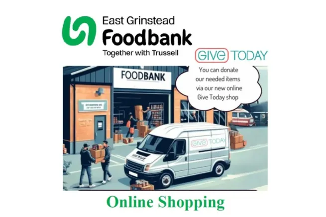 Artwork showing a Give Today van dropping an order at the food bank