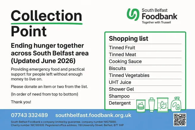 A shopping list of our most needed items: Tinned Fruit, tinned meat, cooking sauces