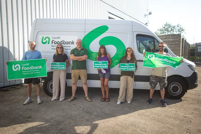 Cardiff Half runners at Cardiff Foodbank warehouse