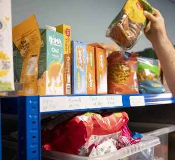 Supplies on a shelf in the Lisburn food bank