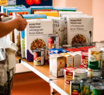 pantry items on table for sorting