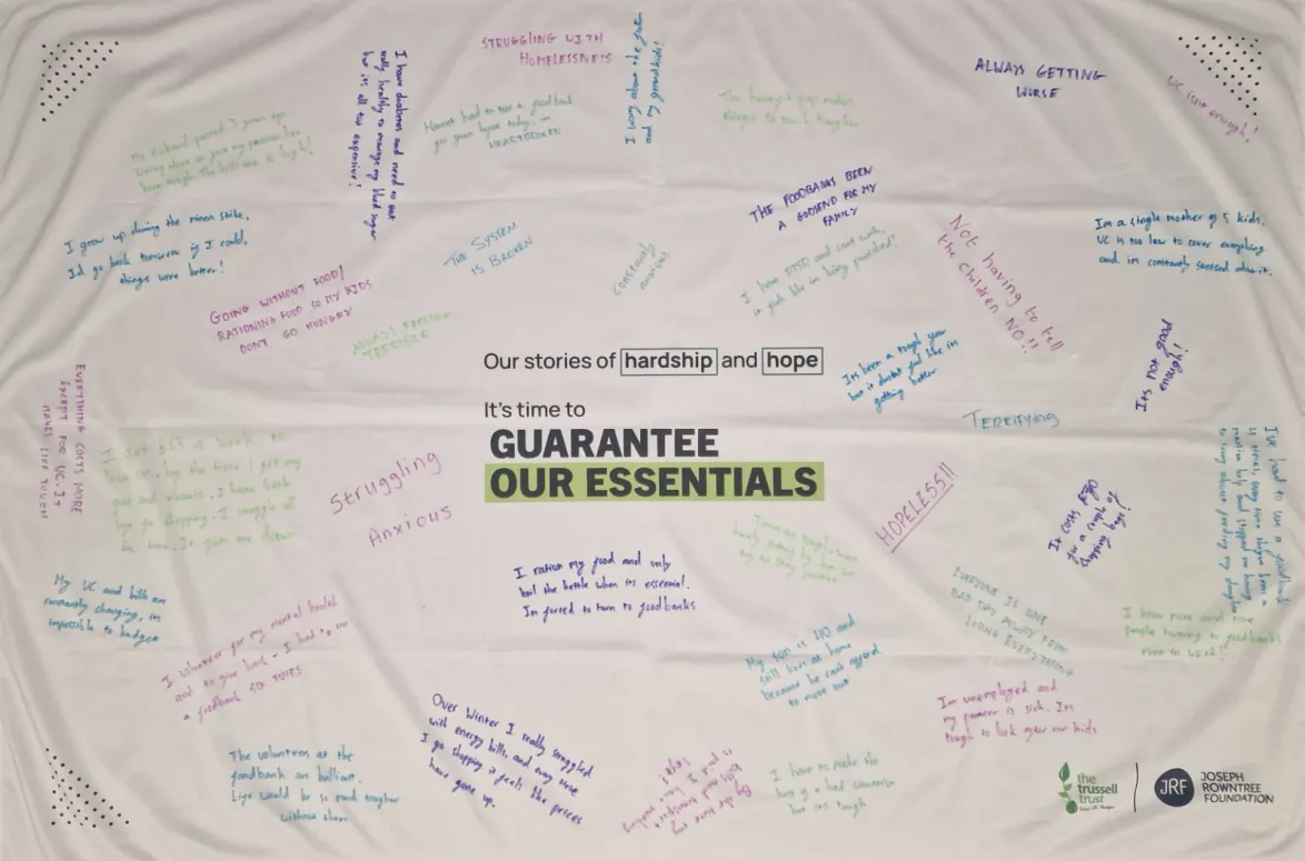 A photo of our hardship and hope tablecloth