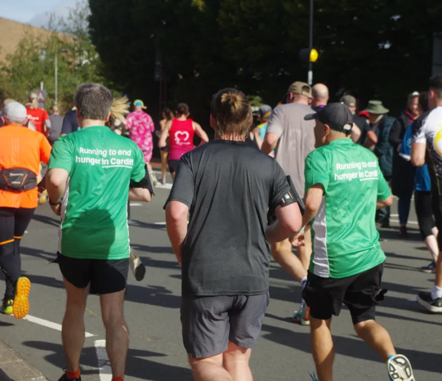 Two men running the Cardiff Half Marathon for Cardiff Foodbank