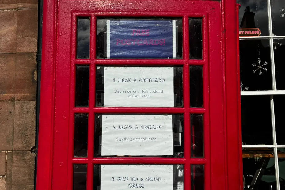 Front view of a red phone box