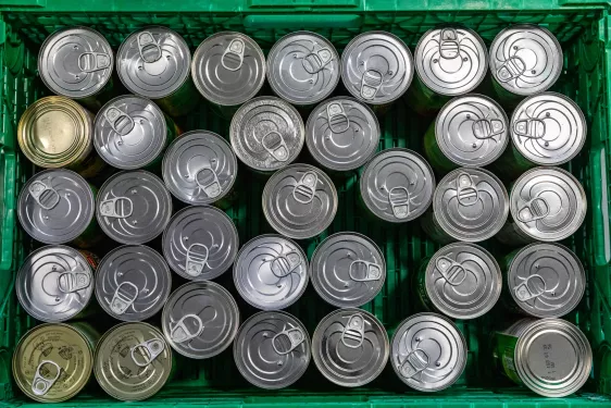 tinned goods in crate