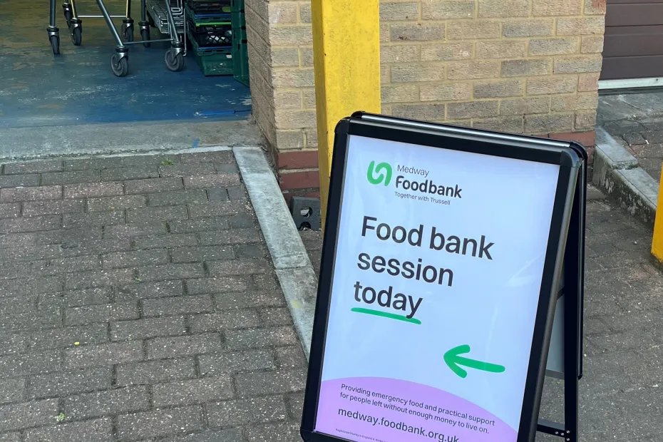 Picture of our A Frame stating food bank session today