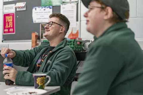 Foodbank staff at a meeting.