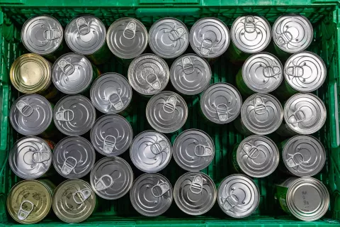 tinned goods in crate