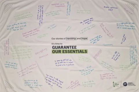 A photo of our hardship and hope tablecloth