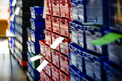 Warehouse with crates of food