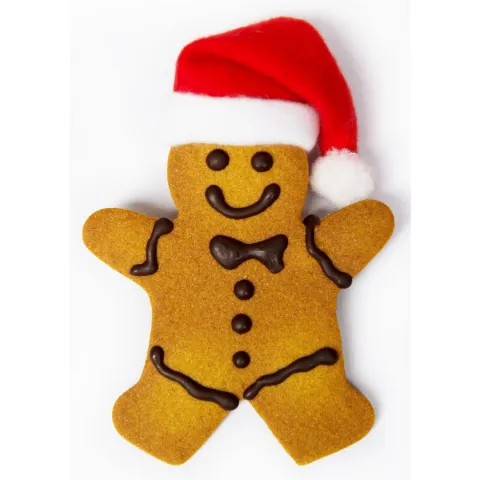 Gingerbread person with a Christmas hat