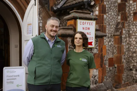 Foodbank staff outside the church