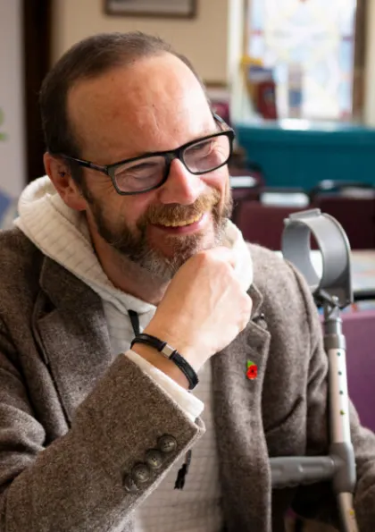 Man getting advice at a food bank
